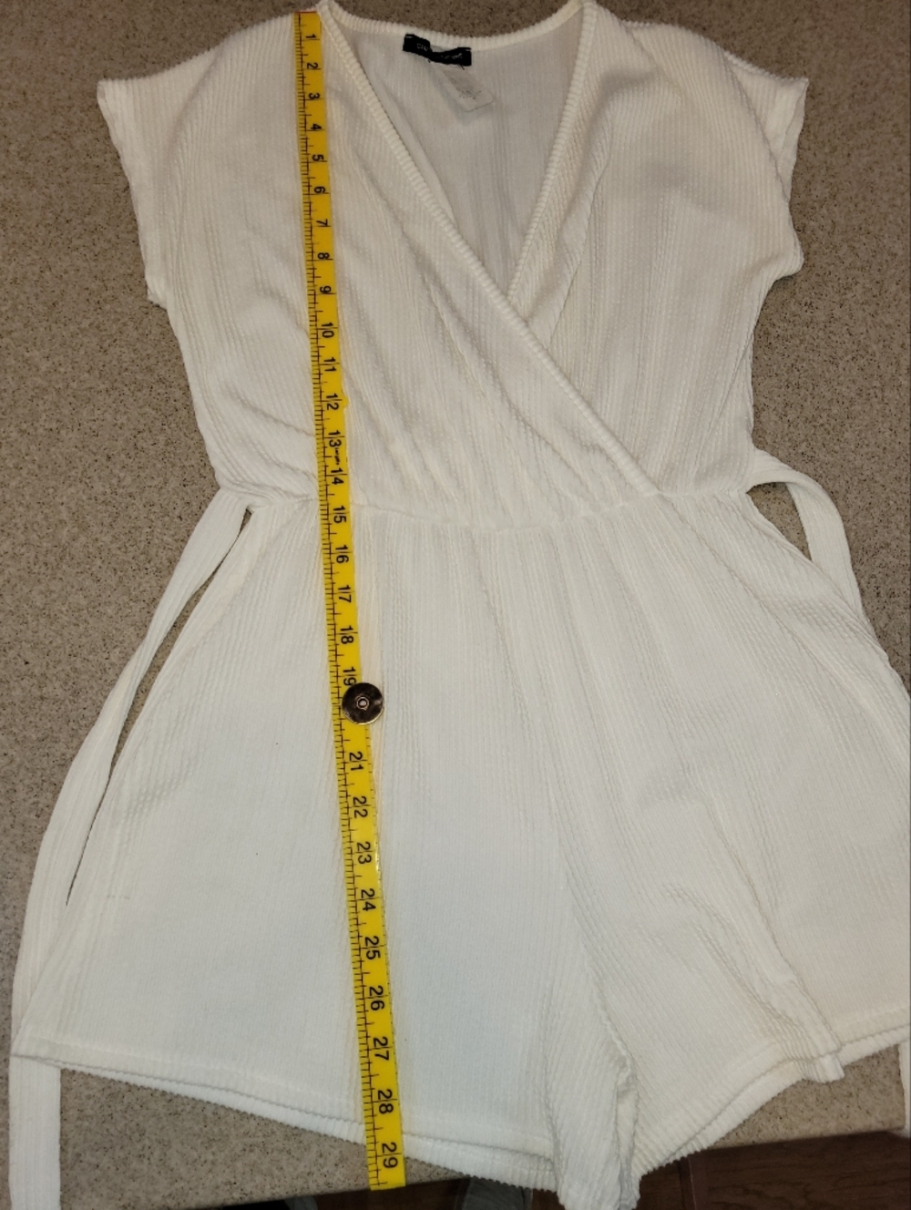 Caution To The Wind Cream Ribbed Wrap Romper with Tie Size Medium - Picture 9 of 10